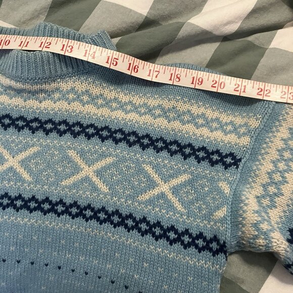 Vintage Figgjo Sweater Womens Wolsey Fair Isle Made in Norway Knit Blue Wool Ski - Picture 9 of 9
